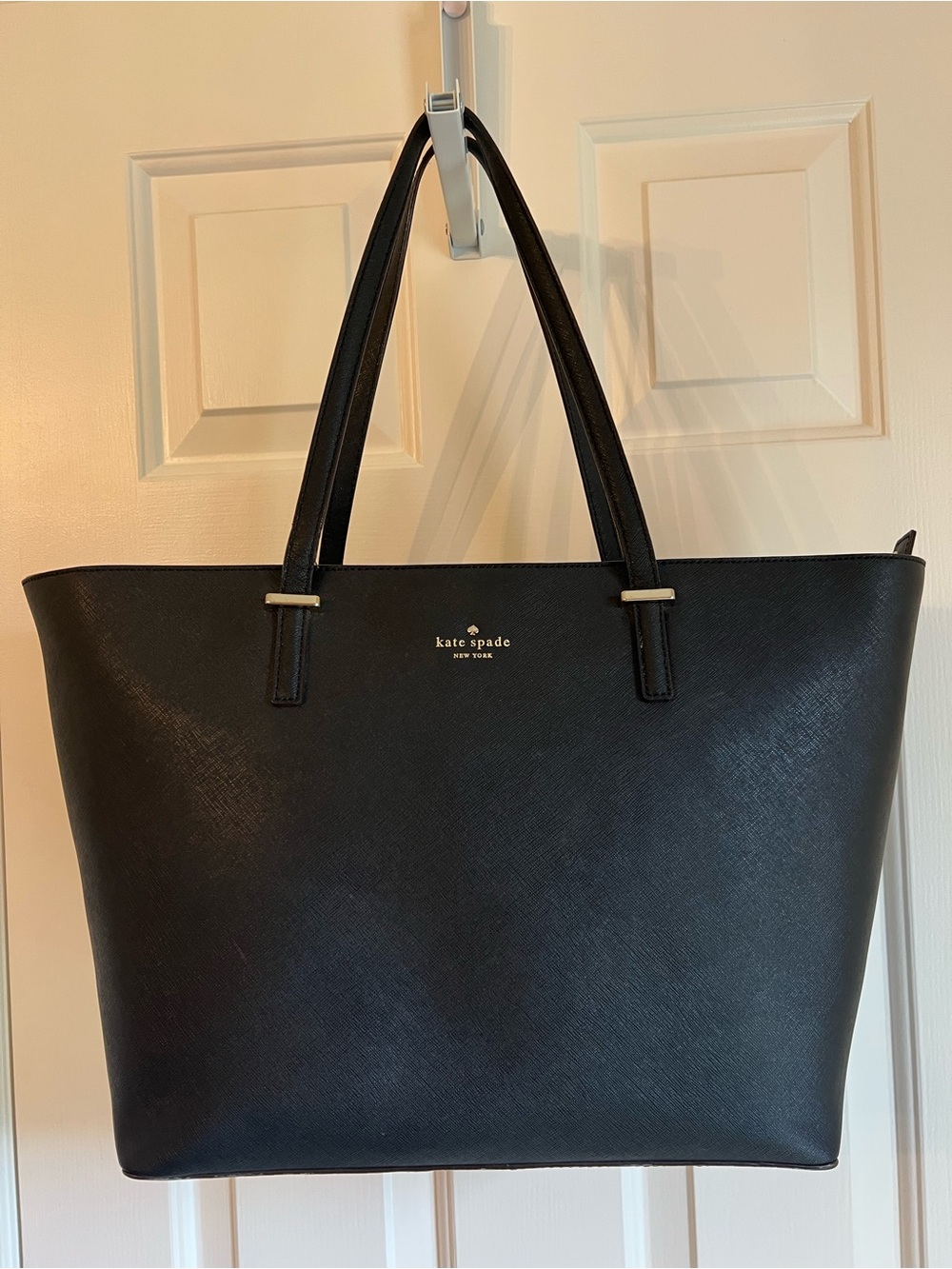 Kate Spade Black Saffiano Tote with Gold Logo- excellent like new